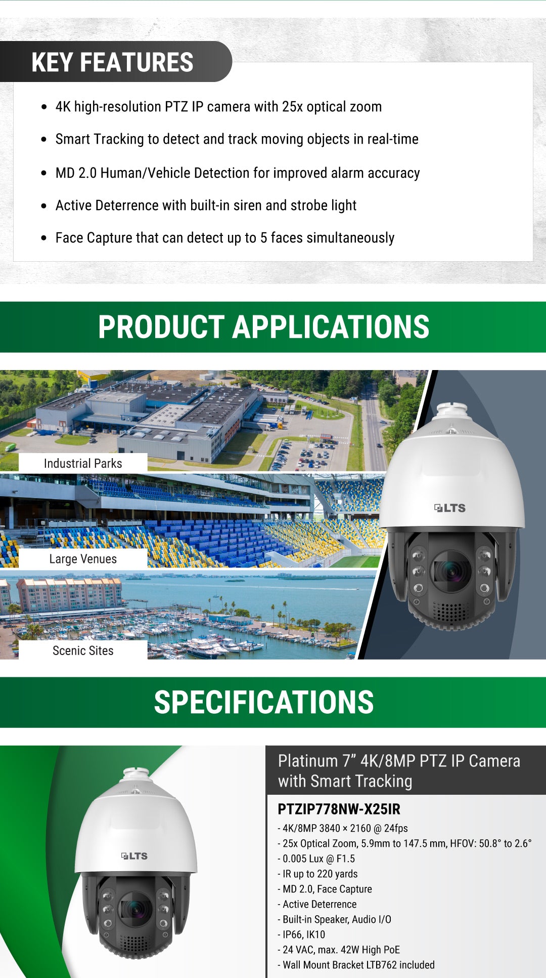 8 MP 25× IR Network Speed Dome with Active Deterrence and MD 2.0 - Human and Vehicle Detection