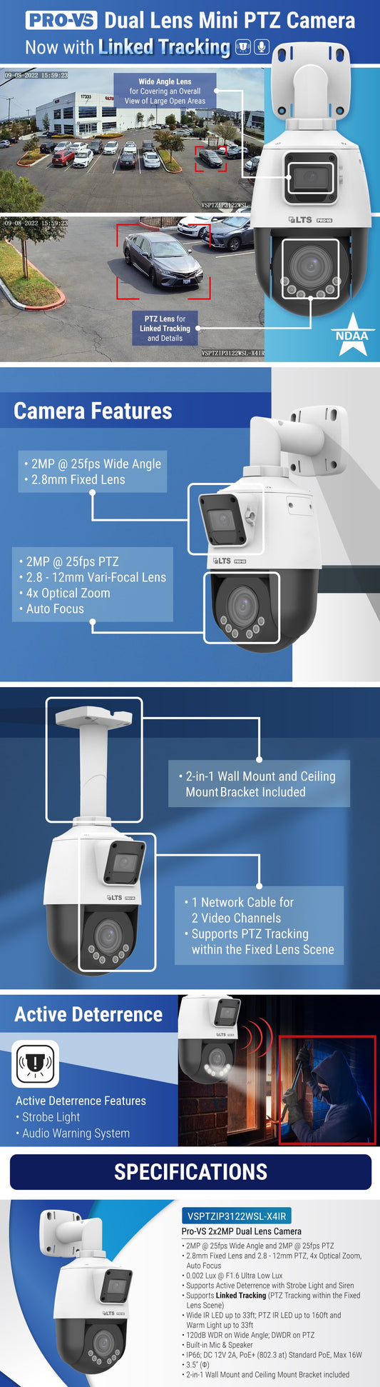 Pro-VS 2 X 2 MP Lens Ultra-Low Light PTZ IP Camera